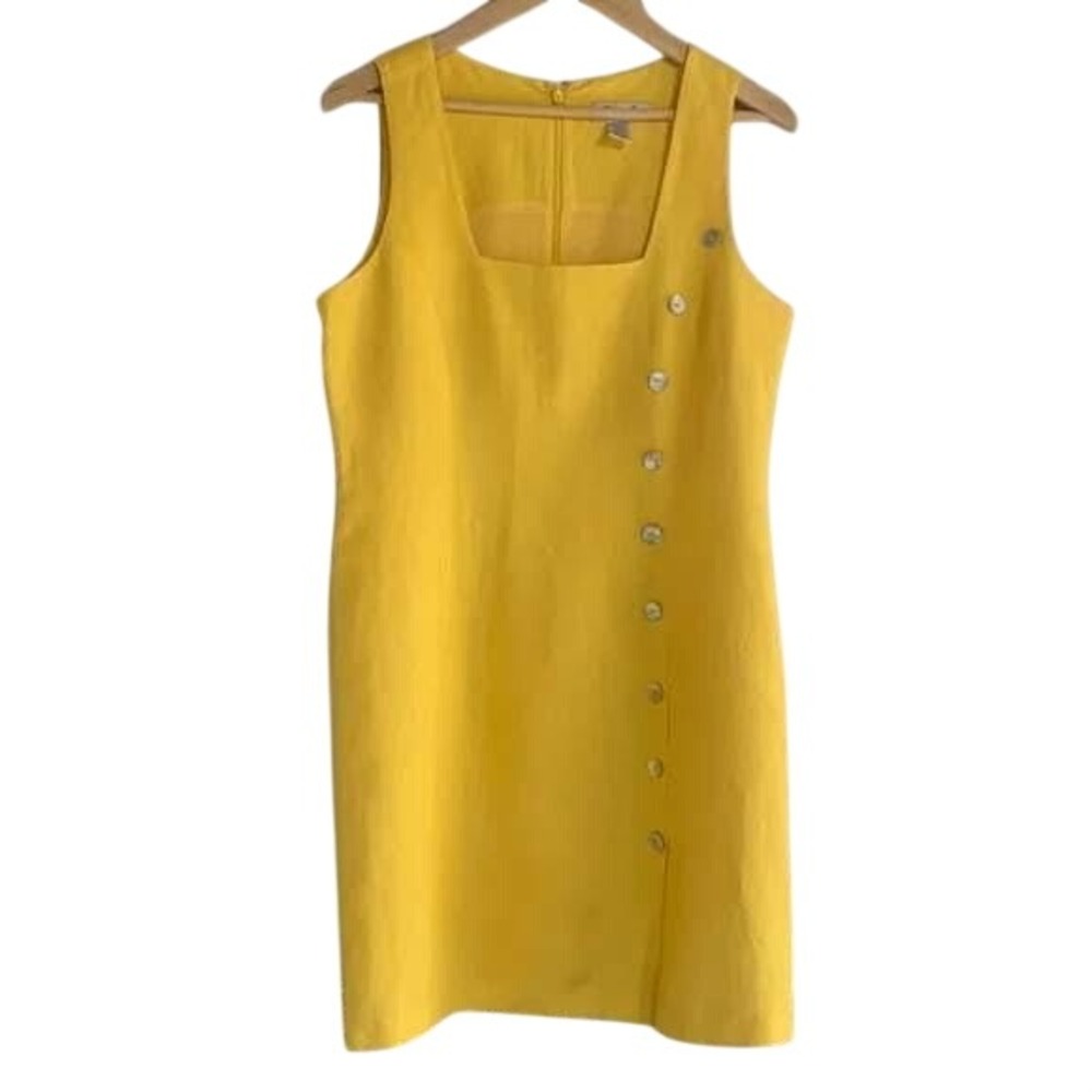 Spiegel Yellow Linen Blend Sleeveless Button Front Shift Dress Size 4
